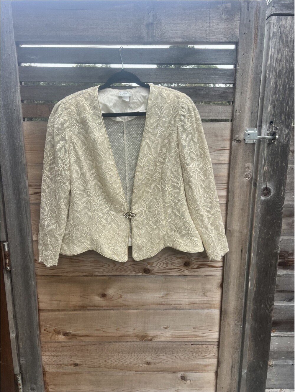 Aspeed Womens 3XL Ivory Embroidered Formal Bolero Jacket Sequin Rhinestone Clasp